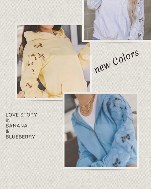 Eyelet-lace tops in soft banana and blueberry tones